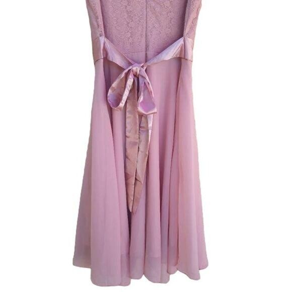 Berry Love Dress Lace Sweetheart Illusion Tie Waist Full Flowy Barbiecore Pink M - Picture 8 of 8